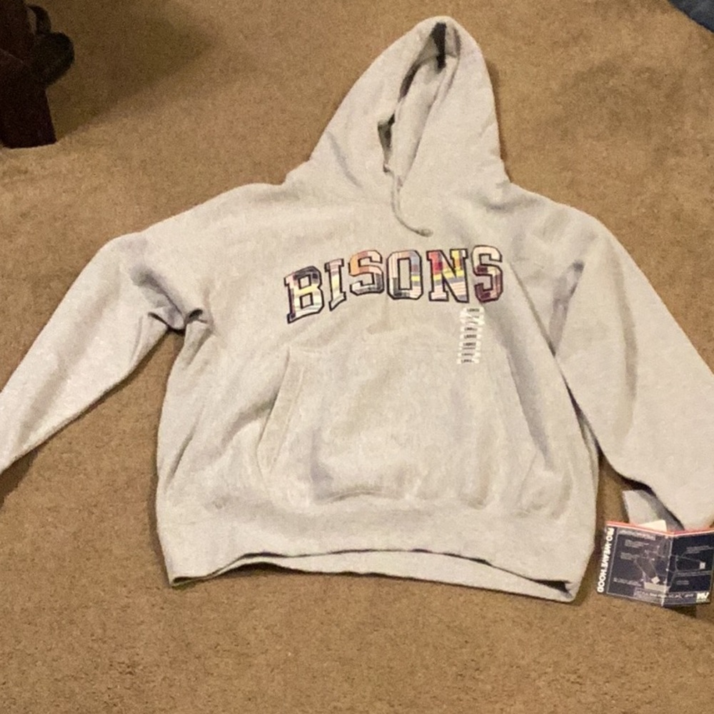 Bison’s heavy duty, gray sweatshirt hoodie